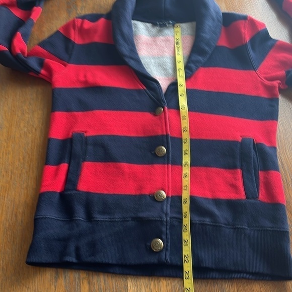 Tommy Hilfiger Sweatshirt Cardigan Red & Blue Striped Long Sleeve Button Size M - Picture 11 of 15